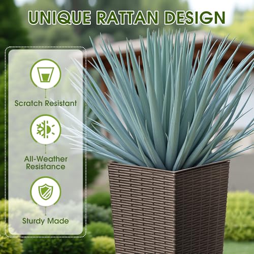 Devoko Resin 23.6'' Tall Planters, Large Taper Outdoor Planter - color: Brown, size: 23.6" Set of 2