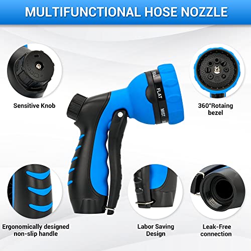 Garden Hose Sprayer Nozzle - Water Spray with 8 Adjustable Patterns, Impact Resistant and Non-Slip for Watering Plants, Pets Bathing and Cleaning,Car Washing (Blue) - color: Blue