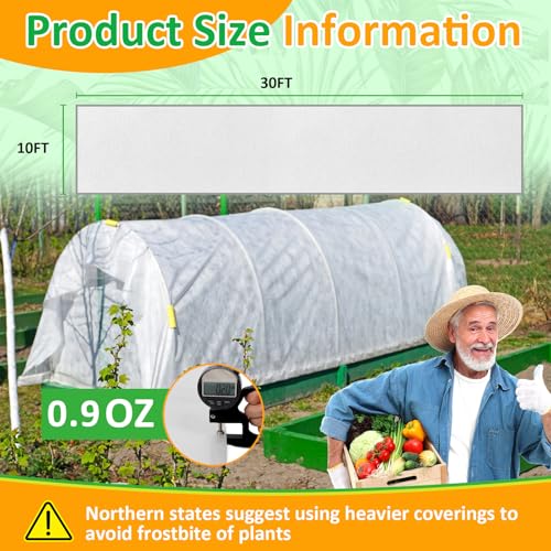 White Plant Covers Freeze Protection, 10 x 30 ft - 0.9 oz/yd² Frost Cloths for Outdoor Plants, Tree Covers Freeze Protection, Winter Garden Blanket, Sun Cover for Plants for Greenhouse, Vegetables - color: White, size: 0.9oz-10'x30'