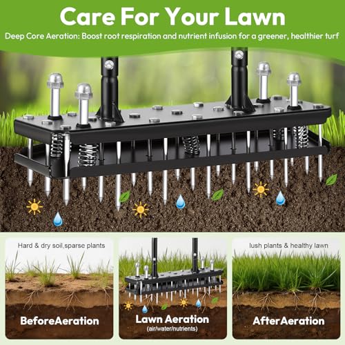 Manual Lawn Aerator, All Metal 21 Tines - size: M