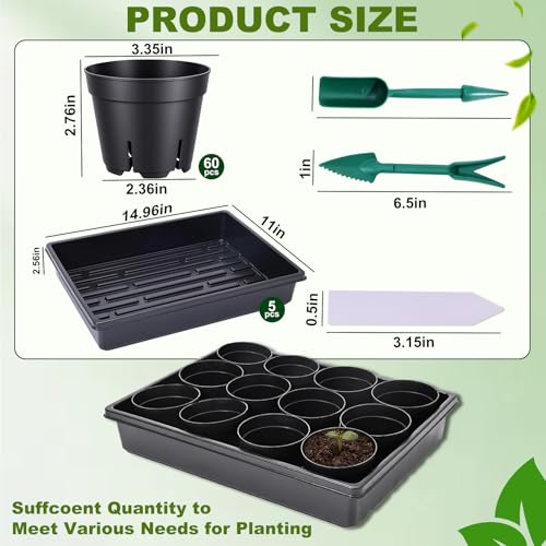 Seed Starter Tray Kit 60-Pack 3.4 Inch Round Nursery Pots