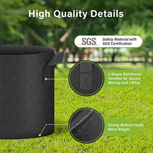 HealSmart Plant Grow Bags 5 Gallon, Tomoato Planter Pots 5-Pack with Handles, Aeration Nonwoven Fabric, Heavy Duty Gardening Planter for Vegetable, Herbs and Flowers, Black - color: Black, 5 Pack, size: 5 Gallon
