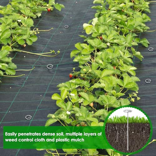 240 Pcs Landscape Fabric Pins 6 inch, Thickened 8 Gauge Circle Top Garden Stakes, Landscape Staples Pins with 2 Puller Hooks for Tent Weed Barrier Fabric Plant Cover Landscape Pins Stronger - size: 6inch-240pcs