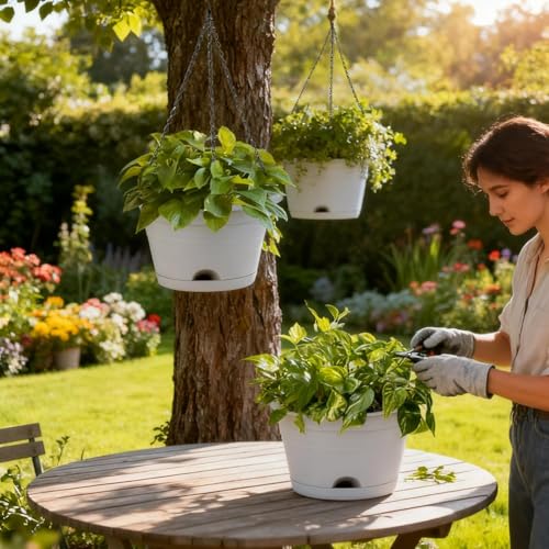 Nooulap 4 Pack Hanging Planters Outdoor, 10 Inch Hanging Plant Pot, Grey - color: Gray