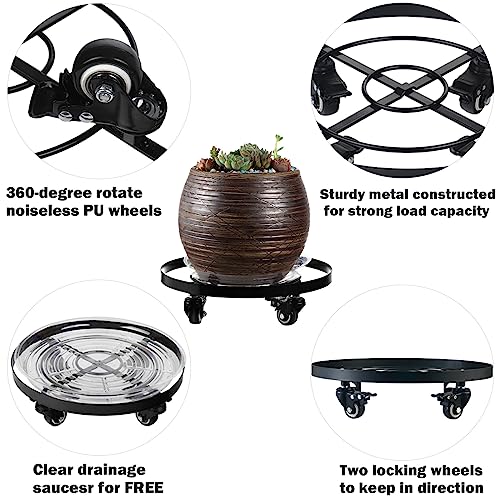 3 Packs 12.6 Inch Large Metal Plant Caddy with Wheels Plant Dolly with Casters Heavy-duty Rolling Wheeled Plant Stand for Indoor Outdoor Flower Pot Mover Rollers Coasters Black, Strong Load Capacity - color: Black, size: 12.6"/ 3 packs