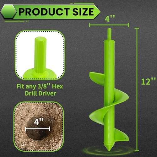 4"x12" Green Garden Auger Drill Bit for Planting, Post Hole Digger - color: Green, size: 4"x12"