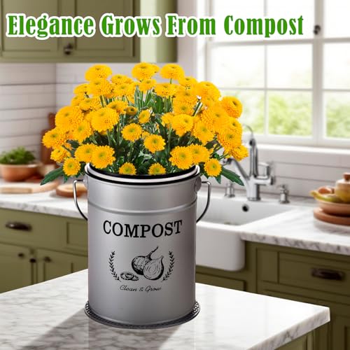 AOSION 1 Gallon Countertop Compost Bin for Kitchen with Lid,Odor Resistant - color: Grey(Non-Slip Mat & Drainage Mat)