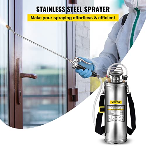 Happybuy 3 Gallon Stainless Steel Sprayer, 20" Wand & 3FT Reinforced Hose, Hand Pump Sprayer with Pressure Gauge, Safety Valve & Adjustable Nozzle, Weed Sprayers for Lawn, Gardening & Sanitizing - size: 3 Gallon