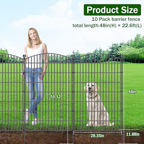 10 Panel No Dig Decorative Garden Fence 48" H x 22.6'L Outdoor Dog Barrier - size: 48 in(H) X 22.6 ft(L)