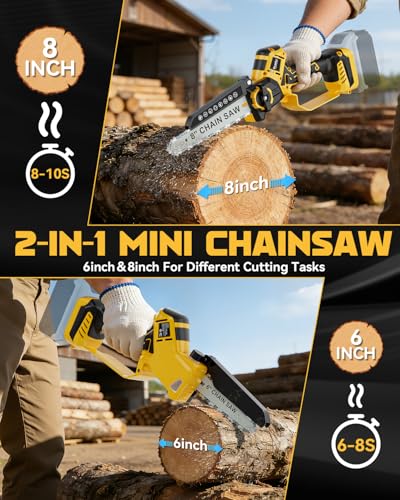 Ecarke Mini Chainsaw Compatible with Dewalt 20V Battery - color: Yellow, size: 8 Inch & 6 Inch