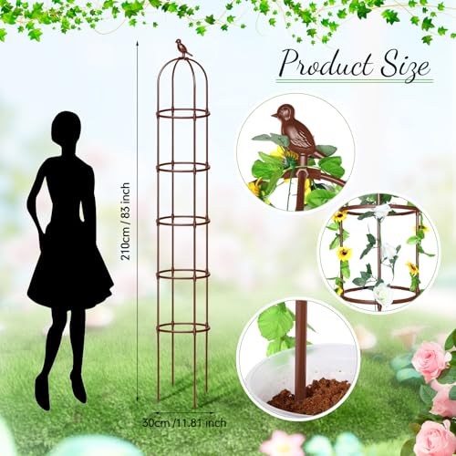 Sadnyy 2 Pack 7 ft Garden Trellis Obelisk for Rose Trellis Climbing Plants Outdoor Rustproof for Pots Tall Tower Plant Support Metal Garden Vines Flower Plants Support Outdoor Indoor(Brown) - color: Brown