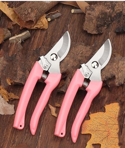 Garden Flower Shears Pruning Shears 6.9 inches Scissors Heavy Duty Plant Scissors for Cutting Flowers, Trimming Plants, Bonsai, Fruits Picking (Pink Handle 2pcs) - style: Pink Handle 2pcs