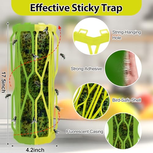 2 Pack Ranch Wasp Trap Outdoor Hanging with Fluorescent, Wasp Trap Carpenter Bee Traps for Outside, Wasp Fly Catcher Fly Traps Killer Hunter for Hornet, Gnat, Mosquito, Flying Insect
