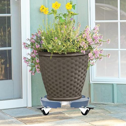 CASIMR Plant Caddy with Wheels, Heavy Duty 440lbs Capacity Rolling Plant Stand, 15-20 Inch Adjustable Indoor Outdoor Plant Dolly, Round Plant Roller Base Flower Pot Rack Holder Trolley Casters Tray, Blue+Black - color: Blue+Black