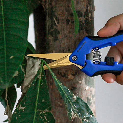12 Packs Garden Pruning Shears with Curved Blades Trimming Scissors, Gardening Hand Pruning Snips Titanium Coated Precision Bonsai Pruning Shears, Convenient Flower Cutters(Blue) - style: Curved Blade