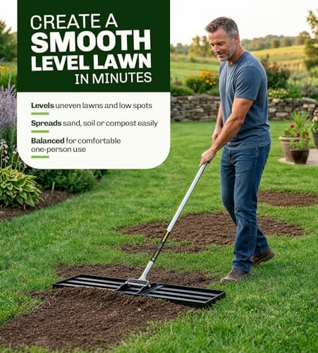 Gardease Lawn Leveling Rake, 30" x 10", Heavy Duty Steel Lawn Leveler