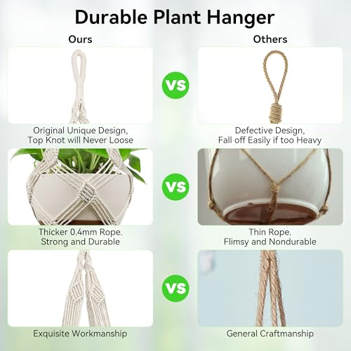 USLAI Macrame Plant Hanger, for Up to 12 Inch Pots, 42 Inch, Ivory, 2 Pack - color: 42+42 Inch - Ivory