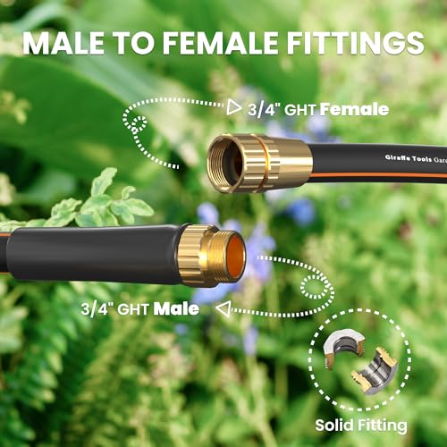 Giraffe Tools Garden Hose 2ft x 5/8'', Short Water Hose Heavy Duty, Lightweight, Flexible Hybrid Hose, Male to Female Fittings - size: 2FT Male Female