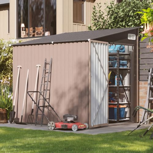 Aoxun 6x8 FT Lean-to Metal Storage Shed,Sloped Roof Outdoor Garden Cabinet - size: 6x8 FT