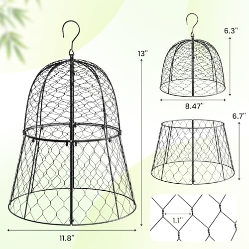 2PCs Plant Protectors from Animals, Metal Garden Cloches for Outdoor Plants, 4-in-1 Modular Design, Anti-Rust Coated Chicken Wire Cages to Keep Squirrel, Rabbit, Bird Out, 13'' x 11.8''