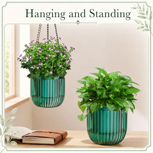 6 Pack Emerald Self Watering Hanging Planters 4.5 Inch Hanging Pots