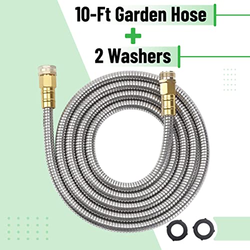 UNCO- Metal Garden Hose, 10 Feet Stainless Steel No Kink, Durable Flexible - color: Silver, size: 10 ft