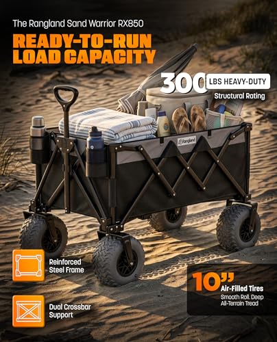 Beach Wagon with Heavy-Duty 10" Air Tires - All Terrain Folding Cart with Big Wheels for Sand and Gravel - 300 LB. Capacity (Black/Gray) - color: Gray