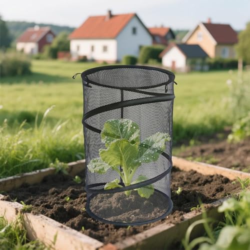 New Pop Up Insect & Bird Barrier Plant Cover Net, 14"x23" Round Foldable Mesh Protector, Garden Cage Guard with Stakes & Carry Bag, Keep Animals & Birds Out for Vegetables and Flowers Black - color: Black
