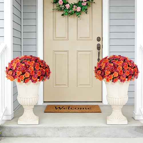 Artificial Fall Hanging Flowers with Basket for Outdoor UV Resistant - color: A-orange Brown