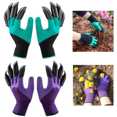 Garden Gloves with Claws, Breathable Gardening Work Gloves for Digging, Claw Gardening Gloves for Planting, Puncture Resistant Garden Gloves Best Gifts for Gardeners Women Men(Purple+Blue). - color: 1purple + 1blue