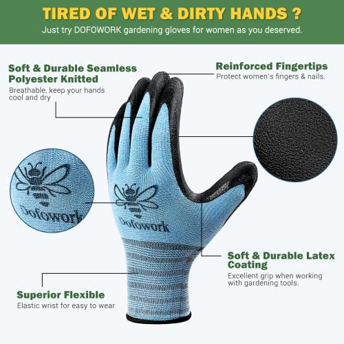 DOFOWORK Gardening Gloves - 6 Pair Gardening Gloves for Women/Men with Grip - color: Blue & Pink, Large