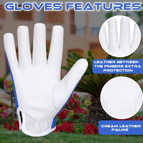 Work Gloves Gardening Breathable Rigger Palm Gardening Gloves Ladies Mens Gripper Utility Leather Thorn Proof - color: Blue, size: Large