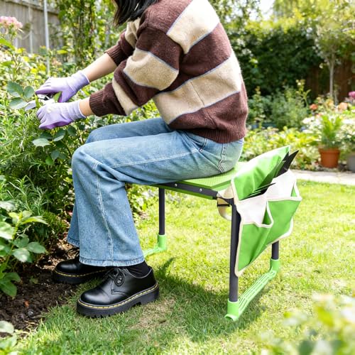 Folding Garden Stool and Kneeler, Heavy Duty Garden Kneeler and Seat, Kneeling Device for Gardening, Gardeners and Seniors (Green) - color: Green