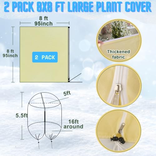 2 Pack 8x8ft Large Plant Covers Freeze Protection, 2.4oz/yd² Frost Cloths - size: 2 Pack