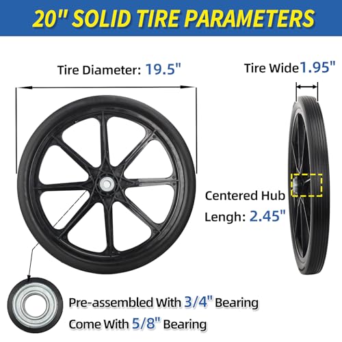 GICOOL 20'' Flat Free Wheels, for Rubbermaid Wheelbarrow Tires, 2 Pack - size: 20'' Flat Free(Straight Tread)