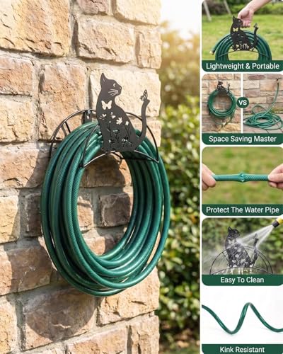 Butterfly Hose Holder Metal Wall Mount HeavyDuty 125'5/8"Garden Hose Hanger - color: Butterfly Cat Sculpture