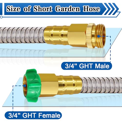 Boltigen Short Garden Hose 2 feet, 2pack 304 Stainless Steel Short Water Hose, Flexible & Lightweight Short Hose with male to Female Metal Connector, 2ft Garden Hose, for Convenient Garden Working - size: 2ft, style: 2 Pack