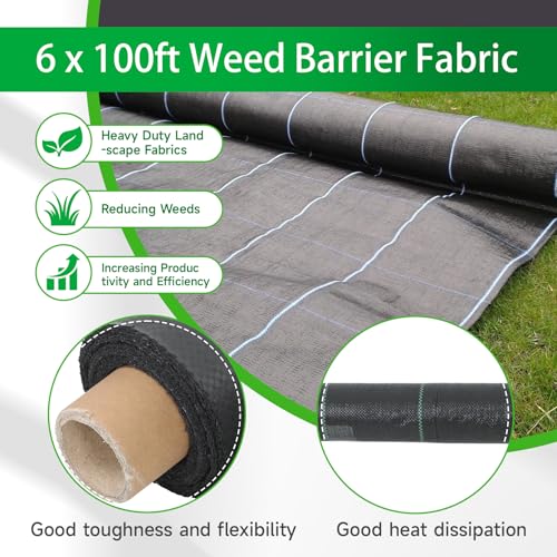 Weed Barrier Fabric Planting Cover - 6 x 100 FT Heavy Duty Landscape Fabric Ground Cover Block for Outdoor Planting - size: 6 x 100 FT