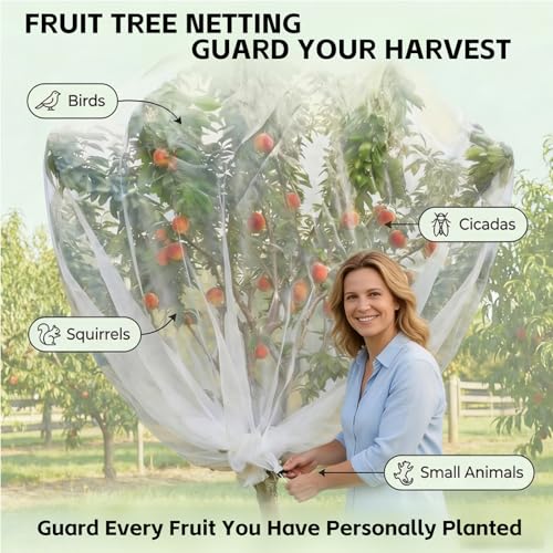 13x13Ft Large Fruit Tree Netting Cover Zipper Drawstring Garden Pest Mesh - size: 13x13FT