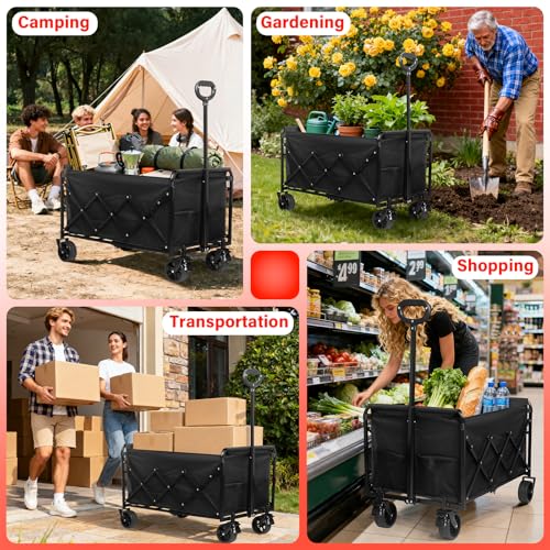 Collapsible Wagons Carts Foldable, 500LBS Heavy Duty Wagon Cart Foldable - color: Red