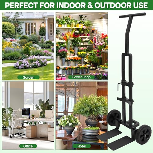 Plant Caddy with Wheels,Rolling Plant Dolly Pot Mover with Upgraded Adjustable Curved Support and Thickened Wide Support Plate,Disperses Pressure to Protect Plants, Black