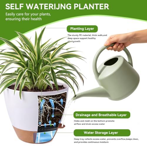 Ecolley Self-Watering Pots for Indoor Plants 3 Pack, 8/10/12 Inch Outdoor Planters with Water Level Indicator & Deep Reservoir, Decorative Flower Pots for Home Decor (White, 8+10+12 Inch) - color: White