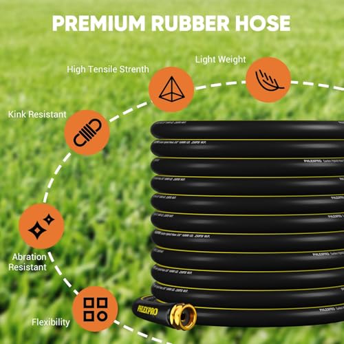 50 FT Garden Hose, 5/8 in Heavy Duty Rubber Water Hose - size: 50 Feet (with Nozzle)