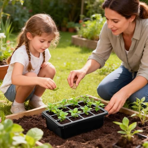 5-Pack Seed Starter Tray Seedling Kits,Plant Starter Kit with Adjustable Humidity Dome and Base Indoor Greenhouse Mini Propagator for Seeds Growing Starting(Blck)