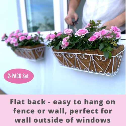 LaLaGreen White Wall Planter (16 in, 2 Pack) Coco Liner Flower Box Holder - size: 16" (41cm)x2 Pack