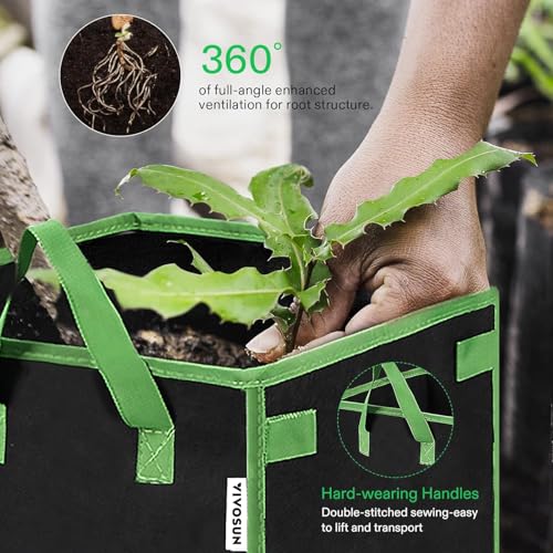 VIVOSUN 5-Pack 3 Gallon Square Plant Grow Bags with Handles - size: 3 Gallon