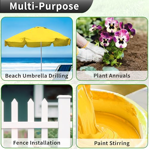 Auger Drill Bit for Planting, 4x12inches Garden Auger Spiral Drill Bit for Bulbs & Bedding Plants,Heavy Duty Post Hole Digger for Garden Soil,Fits 3/8" Hex Drill - size: 4"x12"-Green