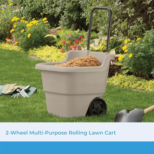 Suncast Garden Cart on Wheels, Taupe 15.5-Gallon Resin Outdoor Utility Yard Cart for Seniors, Lightweight 2 Wheel Wheelbarrow with Easy Mobility for Gardening, Firewood & Laundry, Made in the USA - size: 1 Pack