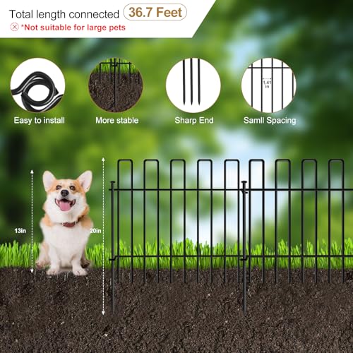 26 Panels No Dig Animal Barrier Fence, 13in(H) x 37ft(L) Garden Edging Border Fencing, Rustproof Metal Stakes Decorative Garden Fence, Dog Digging Defense Fencing Barrier for Outdoor, Yard, Patio - size: 26 Panels, 13in(H) x 37ft(L)
