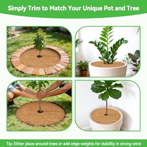 ZeeDix 24 Inch Coconut Fiber Tree Ring Mulch Mat, 3 Pack Tree Mulch Ring - color: 3 Pack, size: 24 Inch